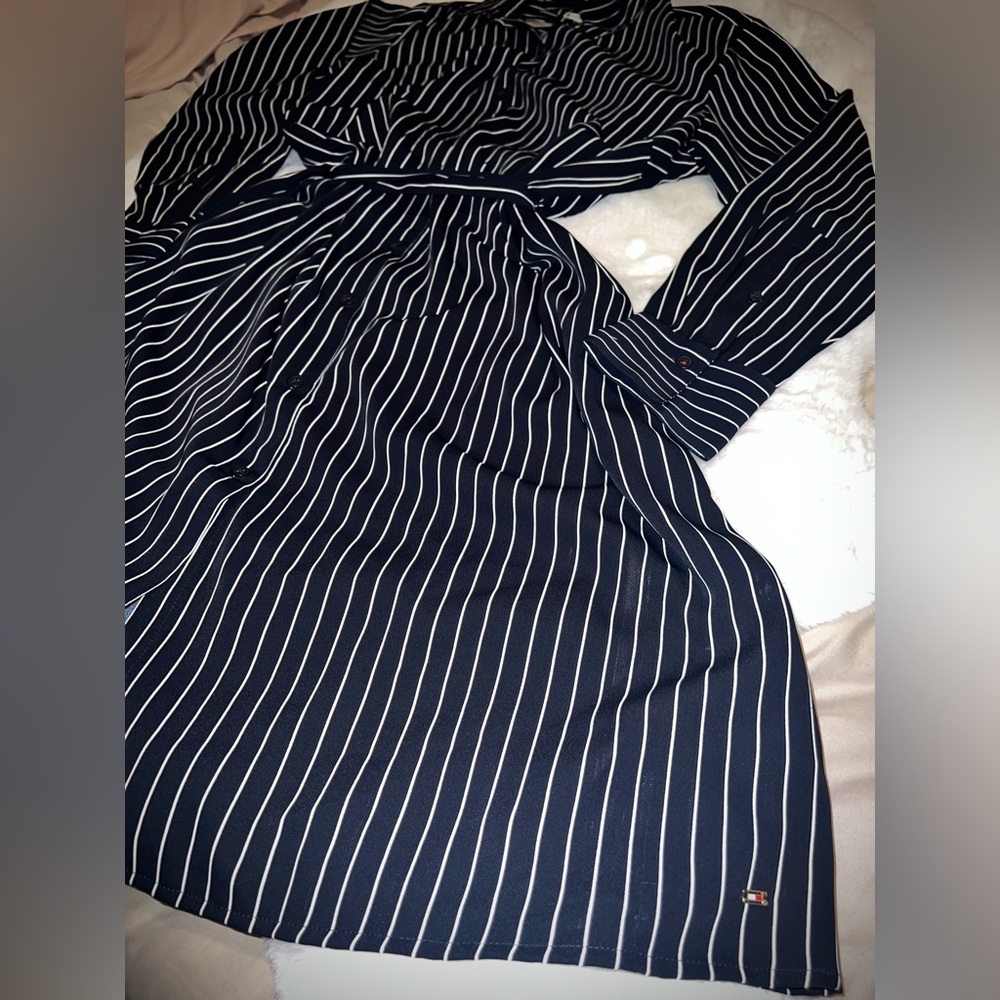 Tommy Hilfiger Women's Navy Striped Long Sleeve Dress - Picture 4 of 8